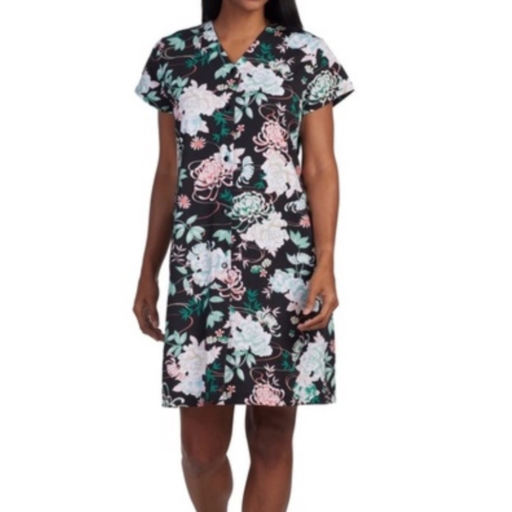 $78 Miss Elaine Women's Short-Sleeve Floral Snap Robe Pajama sleep small - Picture 1 of 7
